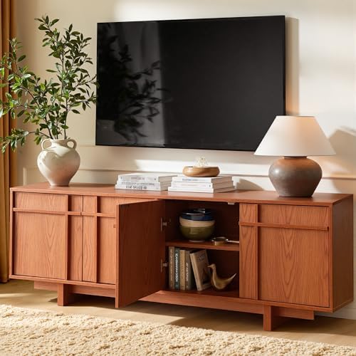 65.6" Mid Century Modern TV Stand for 75 Inch TV, Cherry - Image 5