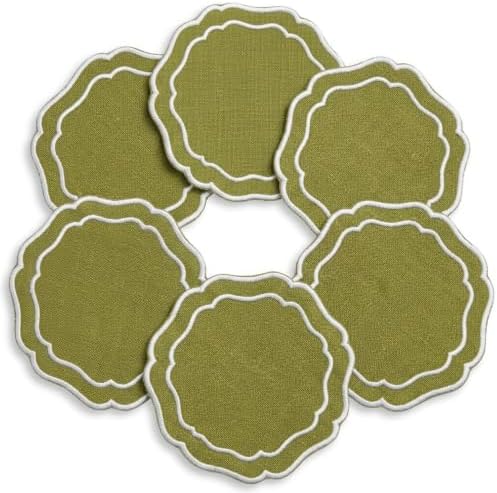 Linen Coasters for Drinks Set of 6, Oliver by EmbroideryLinenVN