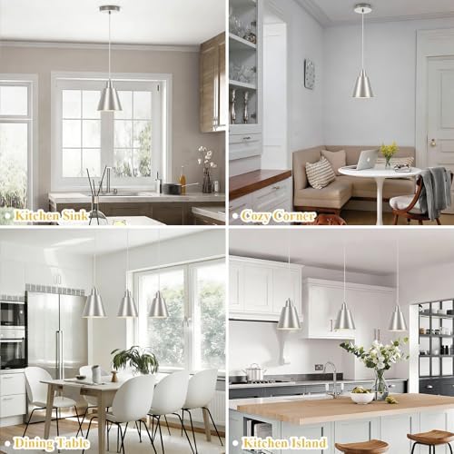 Brushed Nickel Pendant Light Kitchen Island, Hanging Kitchen Lights, 3-Pack - Image 3