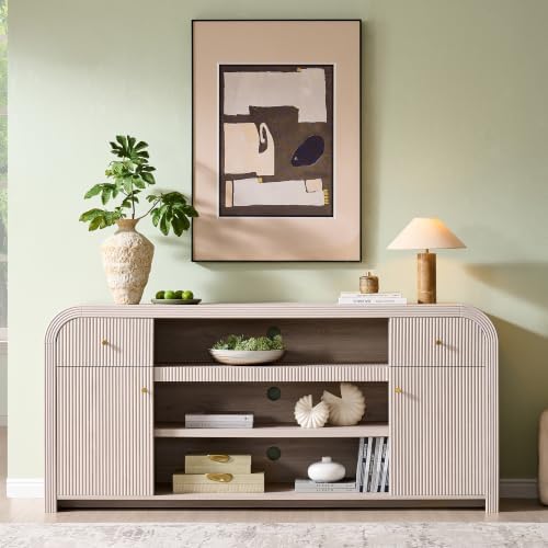 T4TREAM 70" Fluted TV Stand with Storage, 32" Tall Entertainment Center - Image 3
