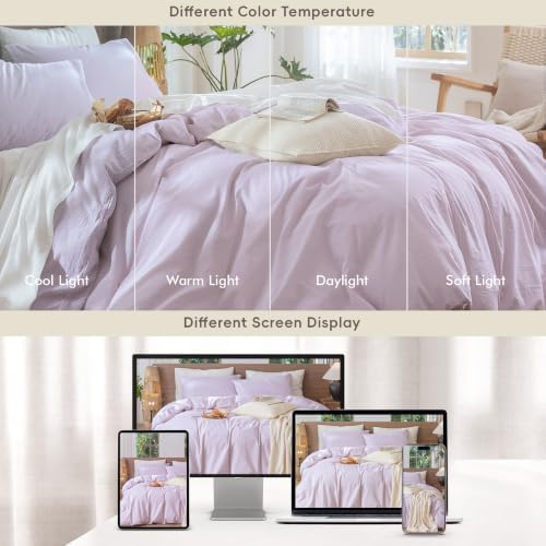 MooMee Striped Duvet Cover Set 100% Washed Cotton Linen Like King - Image 7