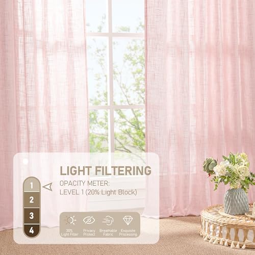 LAMIT Pink Linen Curtains 54 Inch Length for Bedroom, 52 x 54 Inch - Image 4