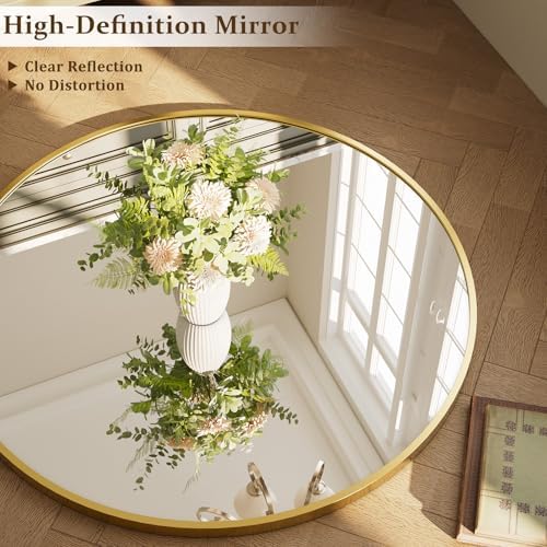 XRAMFY 40 Inch Round Mirror - Gold Circle Mirrors for Bathroom, Entryway - Image 6