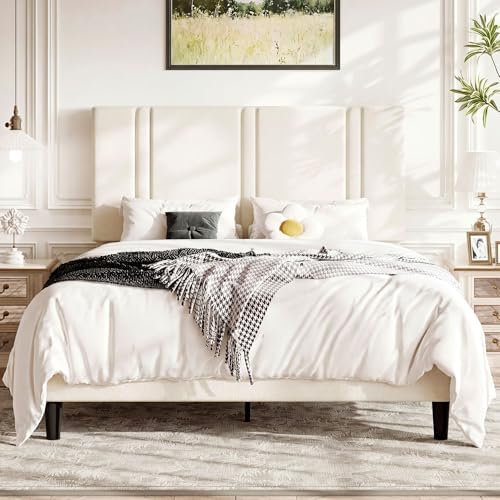 Allewie Queen Platform Bed Frame with Velvet Upholstered Headboard by Allewie
