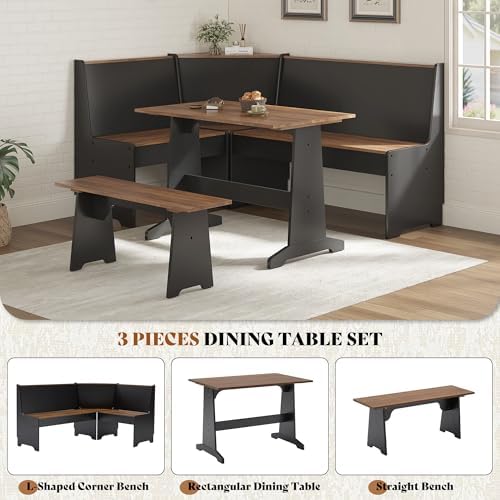 LUXOAK 3-Piece Corner Dining Set with Hidden Storage, Black Oak - Image 7
