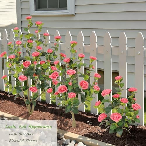 Nafresh 2FT Lush Artificial Pink Camellia Tree Outdoor 2 Pack, 24inch Faux Camellia Plant, Fake Camellia Flowers Tree for Indoor Outdoor Living Room Home Patio Front Door Garden Decor - Image 4