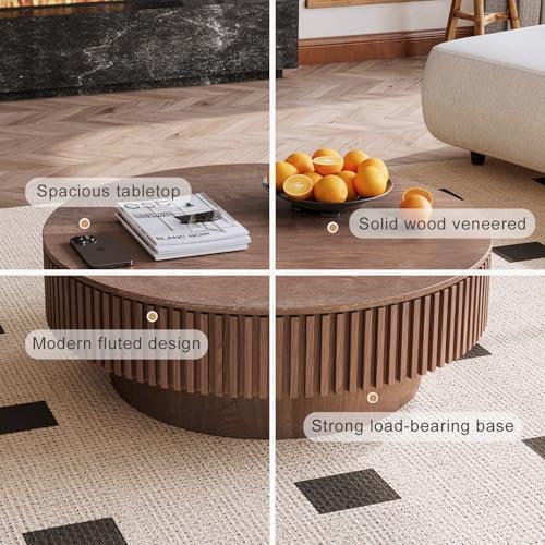 39'' Round Coffee Table with Storage, Modern Wooden Coffee Table - Image 5
