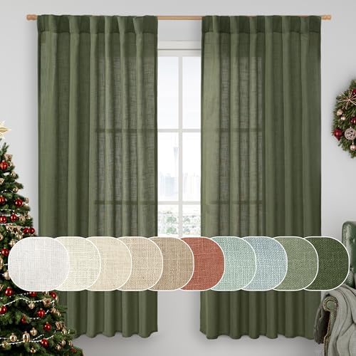 LAMIT Olive Green 72 inch Linen Curtains for Living Room Bedroom 2 Panels by LAMIT