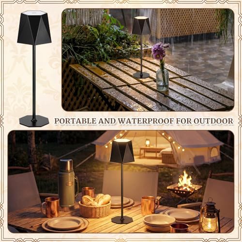 6 Pack LED Cordless Table Lamp Portable Rechargeable Desk Touch Lamp Waterproof 3000mah Battery Operated 3 Color Stepless Dimming Touch Control for Restaurant Bedroom(Black) - Image 6