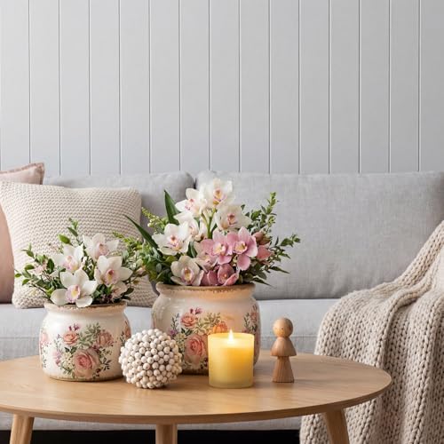 2 Pcs Vintage Planter Ceramic Plants Pot with Drainage Ice Crack Scroll Flower Vase Pot for Indoor Outdoor Plants Home Kitchen Decor Gifts(Country Rose,7.7" & 5.9") - Image 5