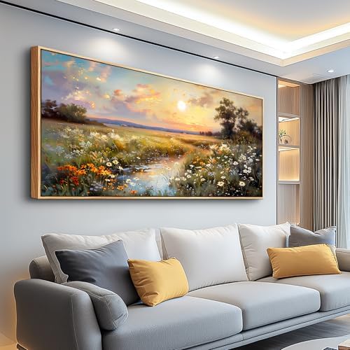 hyidecorart Large Framed Wall Art, Landscape Wall Art, Nature Wall Decor, Wildflowers Scenery Painting Prints, French Country Pictures for Living Room Bedroom Modern Farmhouse Decorations 32x72 In - Image 2
