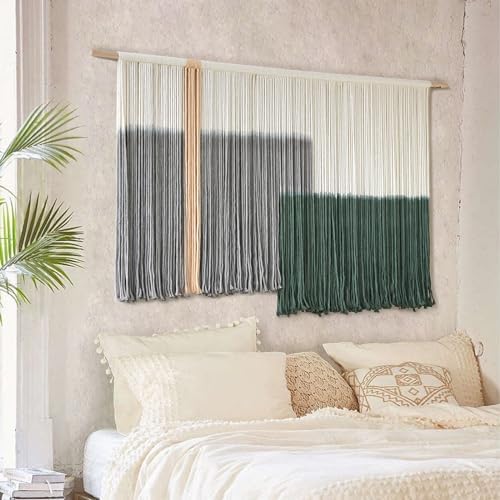 Macrame Wall Hanging Green Large Dip Dye Fiber Wall Art Bohemian Yarn Tapestry Wall Décor 57''W*35''L - Image 4