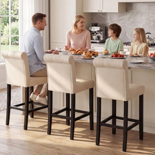 LSSBOUGHT Counter Stools Set of 4,24 inches Upholstered Counter Height Chairs with Button-Tufted and Solid Wood Legs（Beige） - Image 7