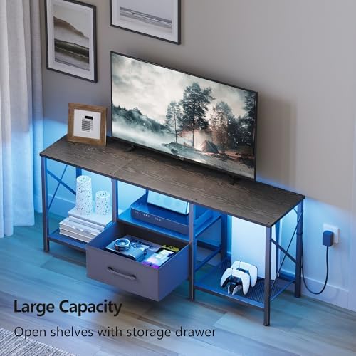 JARHETUN LED TV Stand with Fabric Drawer, Entertainment Center for 50 55 Inch TV, Industrial TV Console Table with Open Storage Shelves for Living Room, Bedroom, Black - Image 5