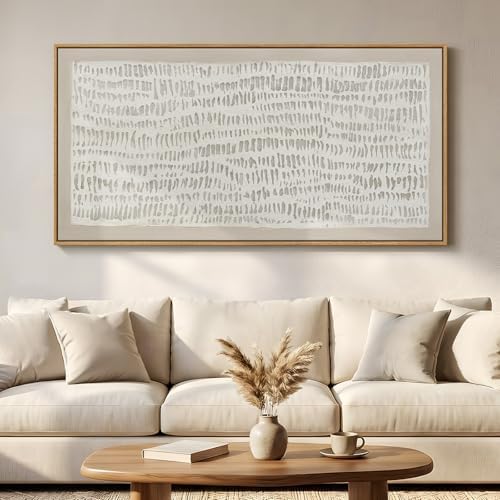 Large Framed Neutral Beige Minimalist Abstract Wall Art, Vertical 30x60 In - Image 3