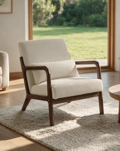 Garvee Mid Century Accent Chair, Upholstered Armchair with Lumbar Pillow by Garvee