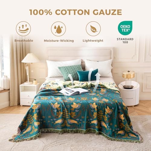 LUTBM King Throw Blanket for Bed, 100% Cotton Boho Soft Fall Blankets - Image 2