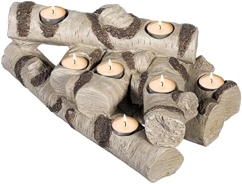 Plow & Hearth Faux Birch Fireplace Candle Holder, Resin Log Insert for Fireplace Decor, Holds 8 Fireplace Candles for Inside Fireplace, Cozy Living Room Fireplace Decorations - Image 2