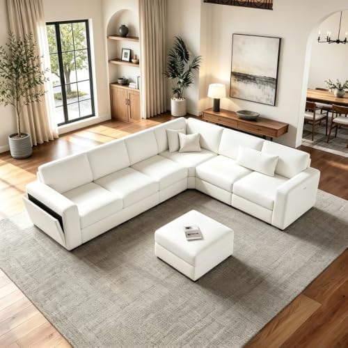 Vesgantti Modular 6-Seater Chenille L Shaped Sectional Sofa, Beige by Vesgantti