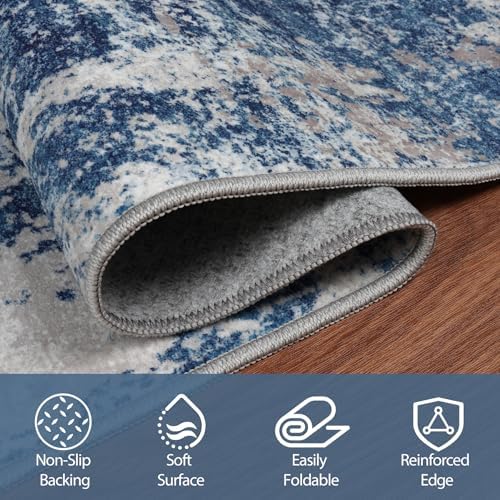 5x7 Area Rugs for Living Room Washable Bedroom Dining Room Blue Grey White - Image 4