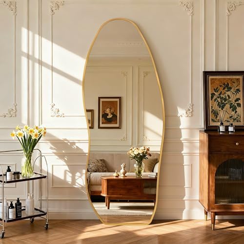 Dorlicecass Mirror Full Length - Irregular Full Body Mirror Standing or Leaning or Wall Hanging 63"x 24" Asymmetrical Aviation Aluminum Alloy Frame Unique for Bedroom, Living Room, Cloakroom, Entryway by Dorlicecass