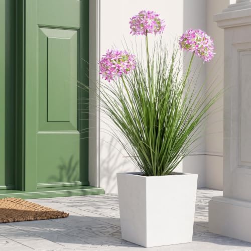 Ttranewsoo Pink Artificial Grass Plant, 35.4 Inch Tall Faux Potted Greenery with Fabric Flowers, UV Resistant Floor Plant for Indoor and Sheltered Outdoor Decor, 1 Pack - Image 2