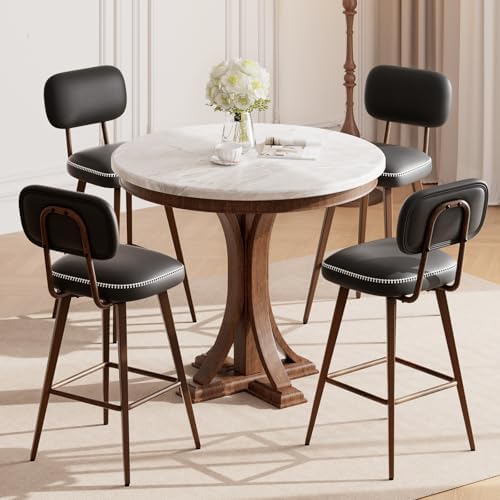 MALOL 26“ Swivel Bar Stools Set of 4, Mid Century PU Leather Counter Height Bar Chairs with Low Back and Metal Legs, Modern Bar Stool Chair for Kitchen Island, Black - Image 3