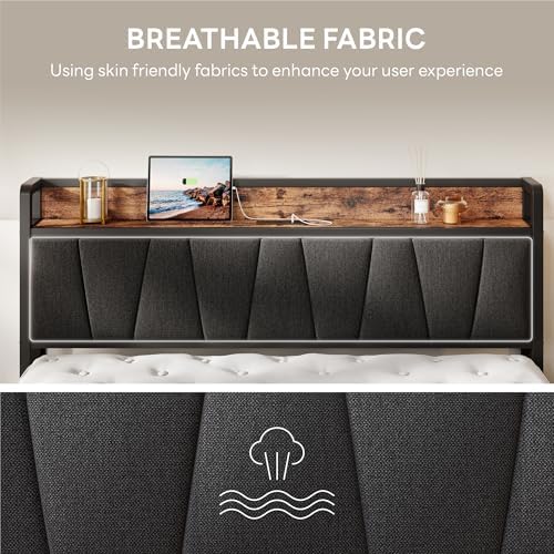 LIKIMIO Full XL Bed Frame with Storage Headboard and Charging Station - Image 5