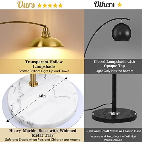 FILIYANO Modern Gold Arc Floor Lamp with Marble Base, Adjustable 67-77” - Image 4