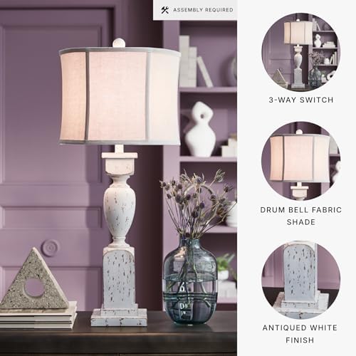 Signature Design by Ashley Madsbrook Table Lamp, 34-Inch Traditional Accent Lighting, Polyresin Construction & Cotton Drum Bell Shade, Vintage Decor for Living Room Console Table, Antique White - Image 3