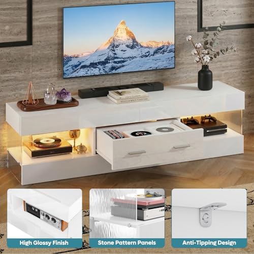 Bestier 60 Inch White Modern TV Stand, LED Entertainment Center Console - Image 3