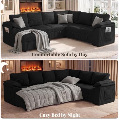 108 In L Shaped Modular Sectional Sofa Couch for Living Room, Black - Image 4