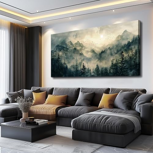 FUHAIHUA Canvas Wall Art For Living Room Framed Wall Decor For Bedroom Modern Office Wall Decoration Forest Fog Landscape Paintings Farmhouse Pictures Artwork Room Aesthetic Home Decor 20x40 In - Image 2