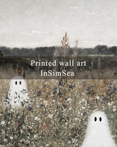 InSimSea Framed Canvas Prints Art Ghost Decor, Vintage Halloween Meadow with Flowers Painting, Spooky Gothic Decor, Rustic Landscape Pictures for Living Room, 12x16inch - Image 7