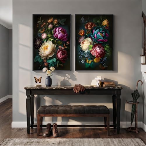 Large Framed Vintage Colorful Floral Wall Art for Living Room, 24x36 In - Image 6