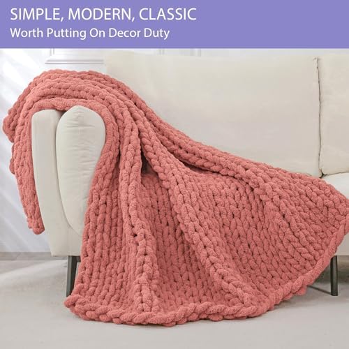 Bigacogo Chunky Knit Throw Blanket for Couch, 51x63 inches, Antique Red - Image 3