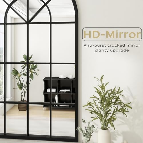Dewfig Arched Wall Mirror, 42"x30" Metal Frame Windowpane Mirror, Black - Image 5
