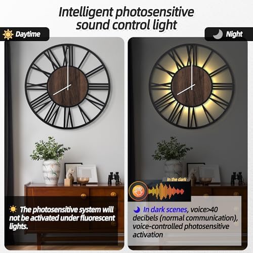 LEIKE Large Wall Clocks with Night Light Battery Operated,Silent Non Ticking,Rustic Modern Big Wood Clock for Living Room, Bedroom,Kitchen,Farmhouse,Office,Home Decor-32 Inch(Roman Numerals) - Image 2