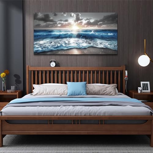 hyidecorart Canvas Wall Decor For Office Large Wall Art For Living Room Blue Beach Painting Sea Waves Sunshine Wall Pictures Bedroom Home Decorations Prints Posters Mural Artwork Ready To Hang - Image 3
