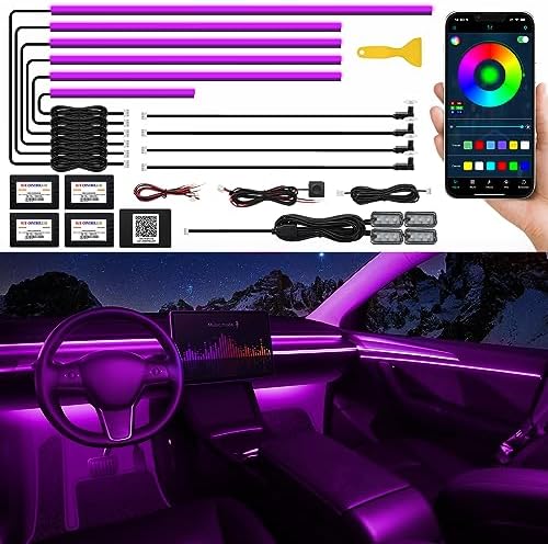 Acrylic Interior Car LED Strip Light with Wireless APP, RGB 14 in 1 with 175 inches 593 LEDs Fiber Optic Ambient Lighting Kits, 16 Million Colors Sound Active Function Car Neon Lights by MAODANER