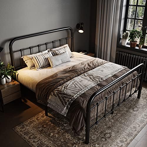 Allewie Full Metal Bed Frame with Victorian Iron-Art Headboard, Black - Image 3