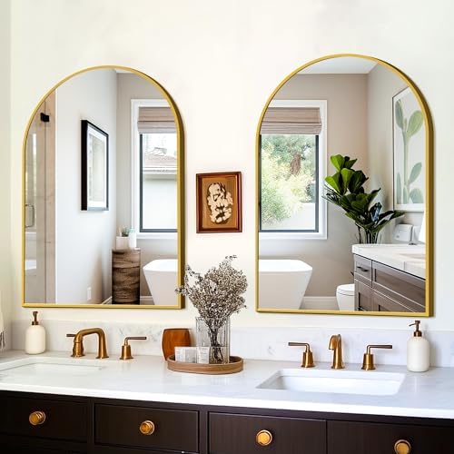 FICTOR 2 Pack 24" x 36" Arched Bathroom Vanity Mirror for Over Sink, Gold - Image 3