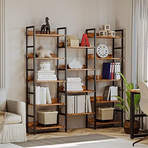 IRONCK Triple Wide 5-Tier Bookshelf with Metal Frame, Vintage Brown - Image 2