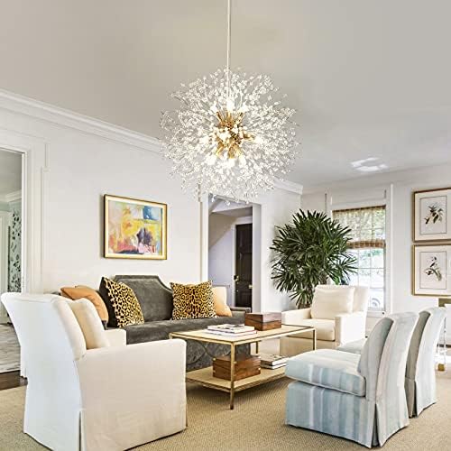 Lingkai 19.9" Gold Modern Crystal Chandeliers Firework, Bubble Chandelier Lighting for Bathroom Dining Room Bedroom Kitchen Island Living Room Light Fixture, 9-Light Gold Hanging Round Chandalier - Image 7