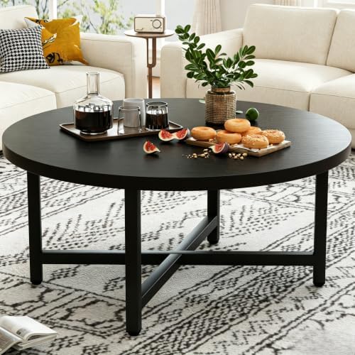 Round Coffee Table, 31.5" Black Coffee Table, Coffee Tables for Living Room by FURMORENE