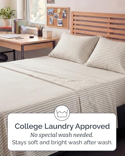 Full XL Sheets - 4 Piece Full XL Sheet Set - Soft & Cooling - Beige Stripes - Image 6