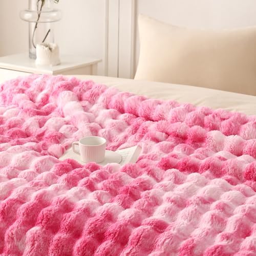 COOVA Soft Bubble Faux Fur Throw Blanket, 50"x60", Tie-dye Pink - Image 3