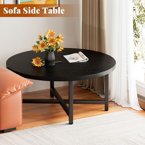 Round Coffee Table, 31.5" Black Coffee Table, Coffee Tables for Living Room - Image 4