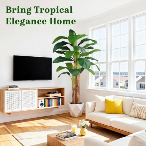 7ft Artificial Banana Tree Real Bark Trunk Faux Banana Leaf Tree - Image 2