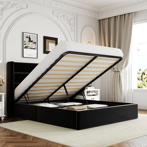 Allewie Queen Size Lift Up Hydraulic Storage Bed Frame Black by Allewie